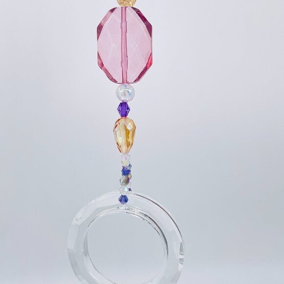 Beaded Suncatcher - Purple Gold - Clear Crystal Prism Ring - Hanging Decor - Picture 6 of 16
